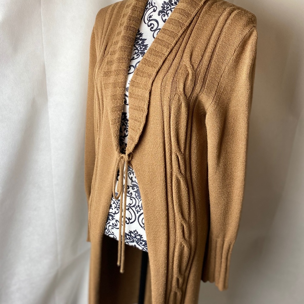 BETTE PAIGE soft camel colored sweater coat.